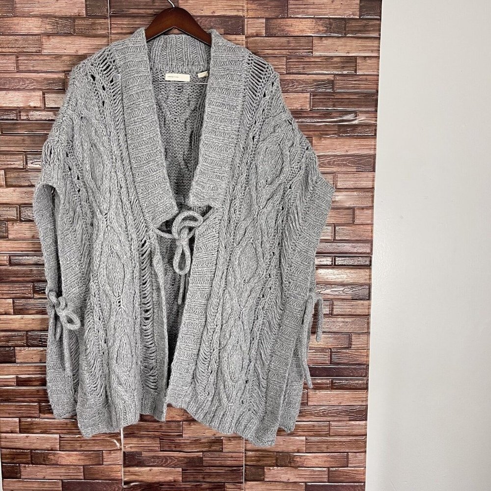 Sleeping On Snow Anthropologie Chunky Knit Poncho Wool Angora Blend Gray OS
